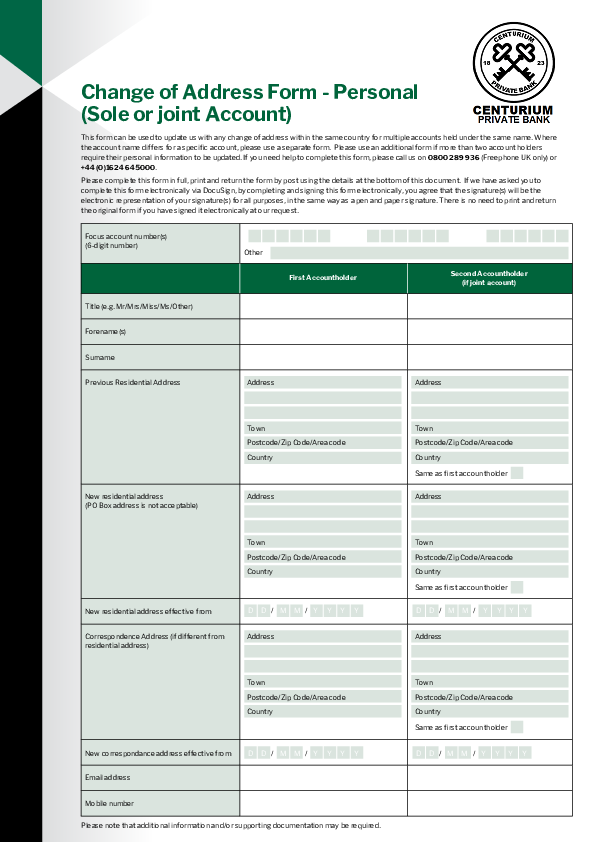 Change of address form