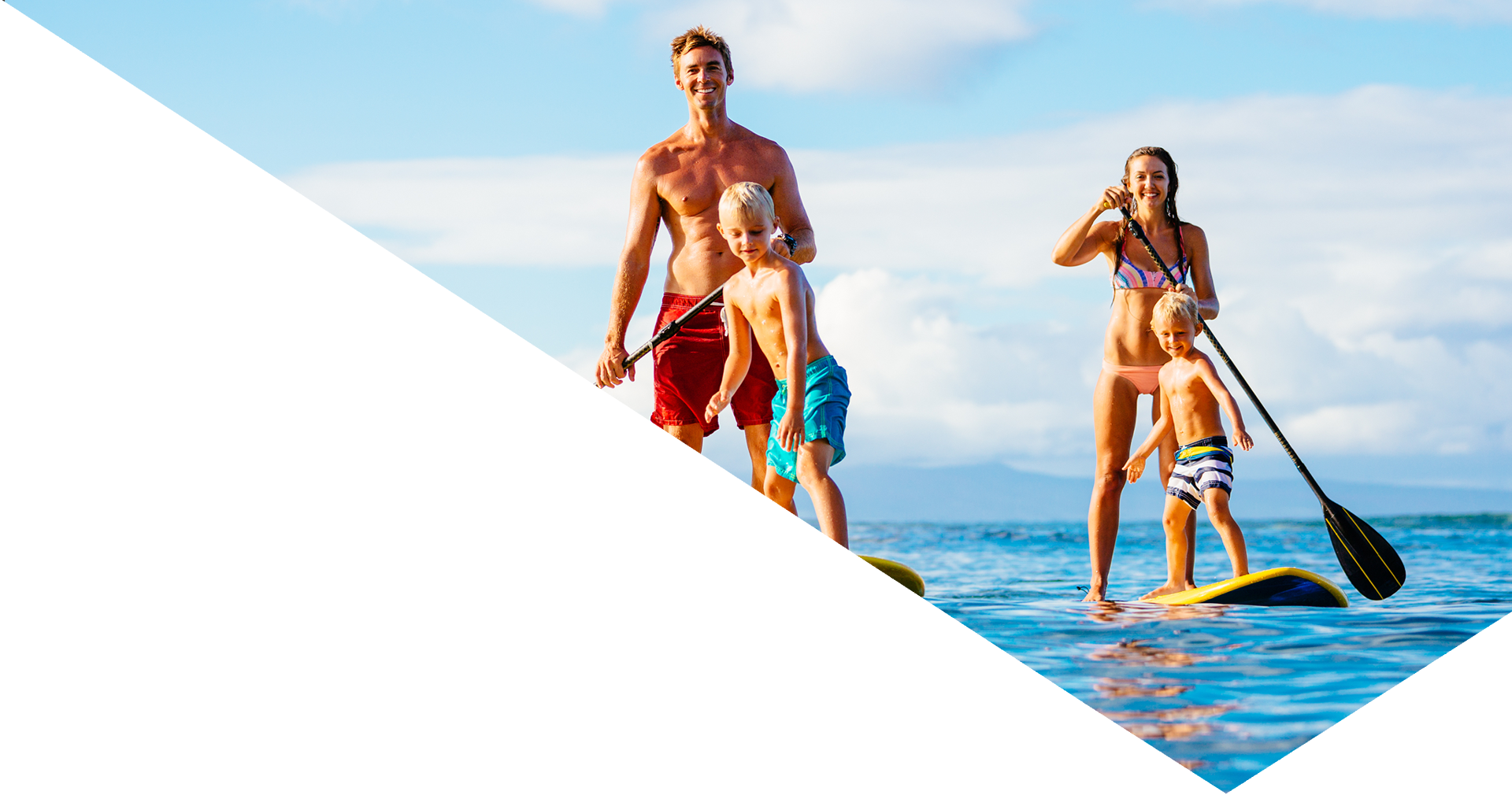 secure-a-triple-borrower mortgage-header-family having-fun-stand-Up-Paddling-Together-in-the-Ocean